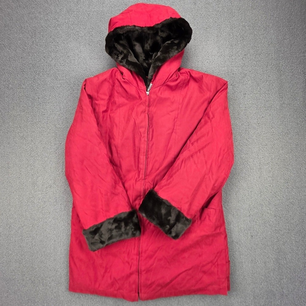 Gallery Hooded Faux Fur Lined Parka Jacket Womens Red Mid‎ Length Coat Size M